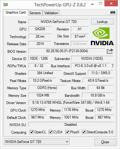 NVIDIA GeForce GT 720 in 20 GAMES