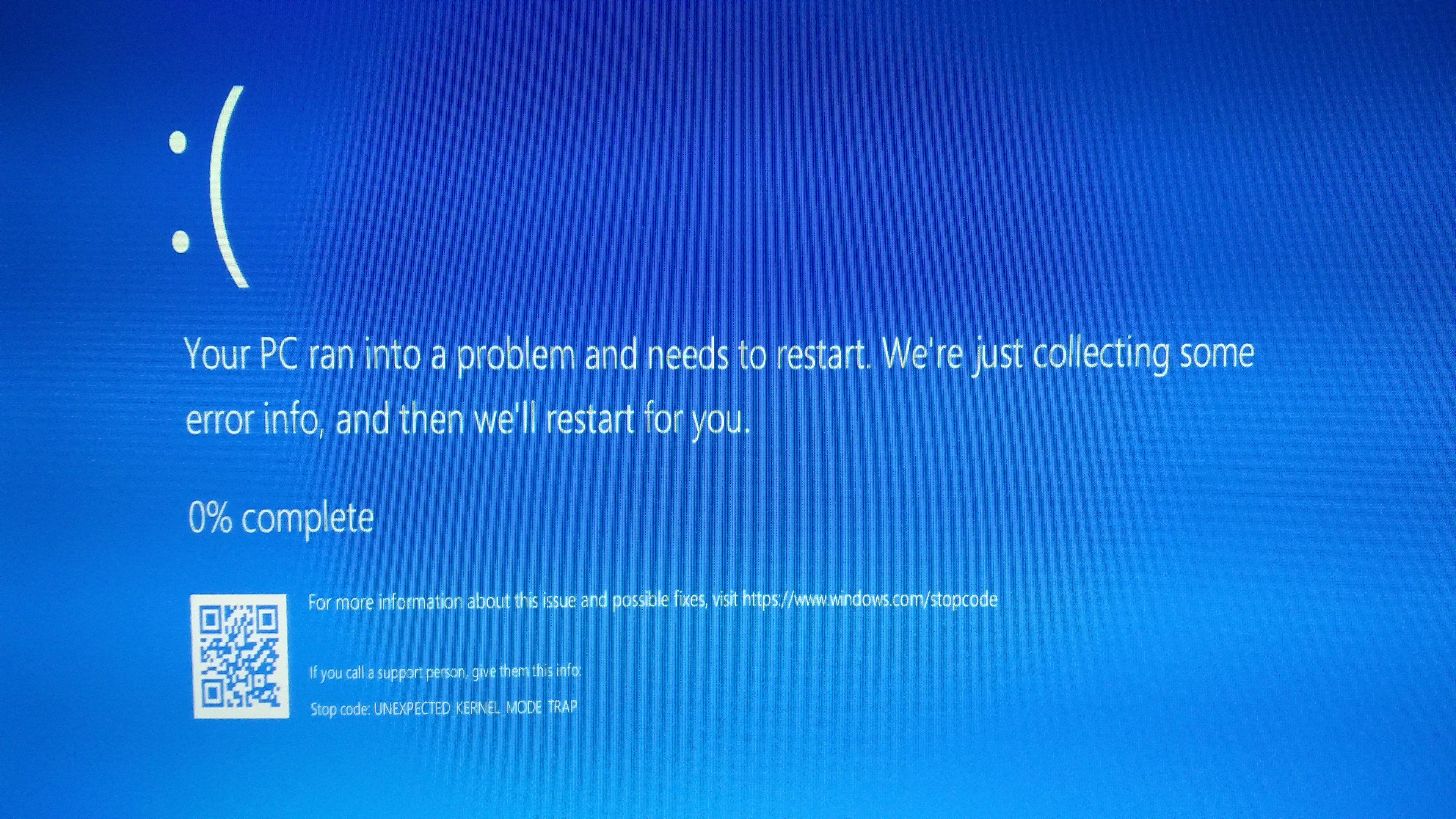 Help troubleshooting. Your PC Ran into a problem and needs to restart.