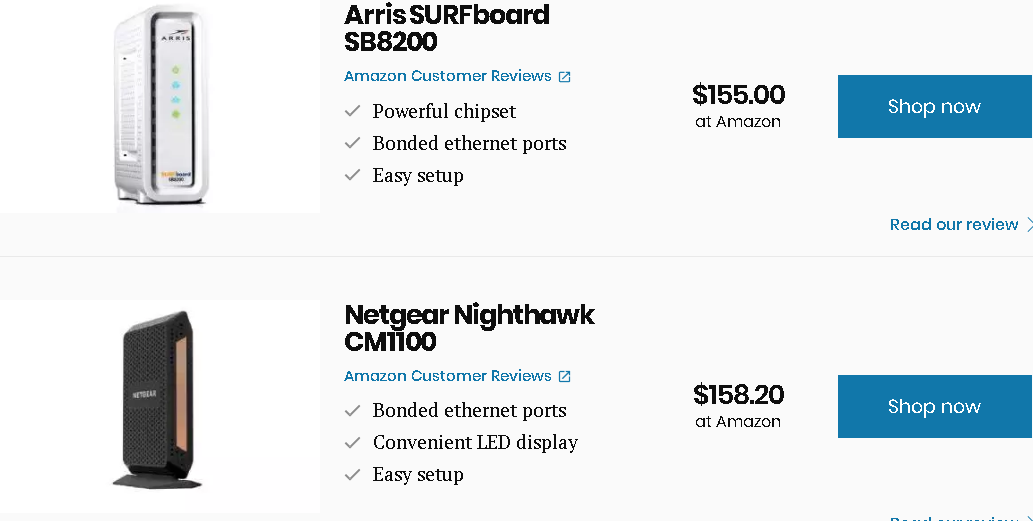 netgear nighthawk cm1100 vs arris sb8200