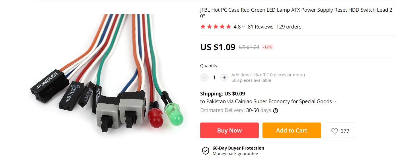 Desktop Power Switch Computer Power Supply on/off Reset Button HDD