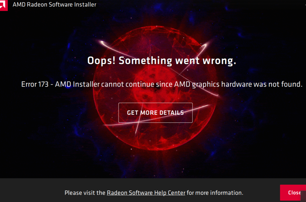 Radeon installer. Error 173 Radeon software install cannot proceed. Ошибка 173.