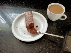 My desert today: Chocolate Cake and Coffee with milk and sugar
