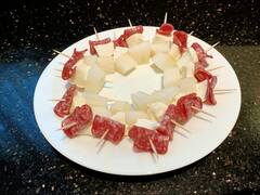 Melon and mozzarella salami skewers is what I had for dinner yesterday.