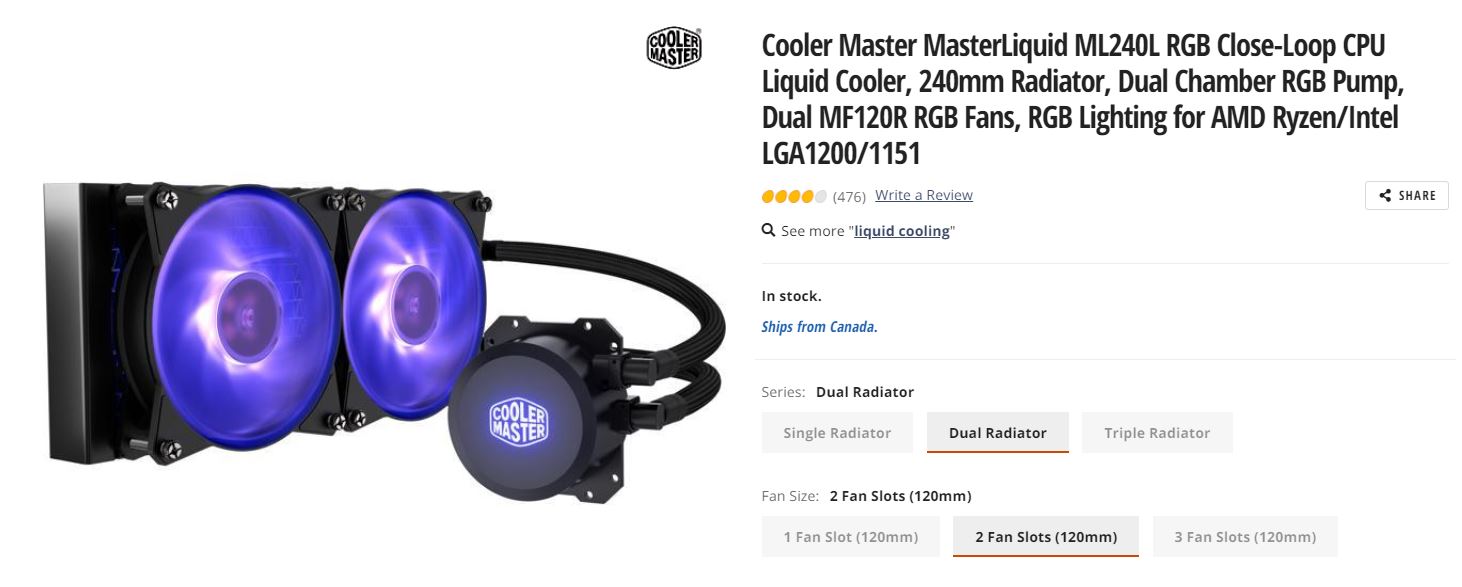 Cooler Master MasterLiquid ML240L RGB Close-Loop CPU Liquid Cooler, 240mm  Radiator, Dual Chamber RGB Pump, Dual MF120R RGB Fans, RGB Lighting for AMD  Ryzen/Intel LGA1200/1151 