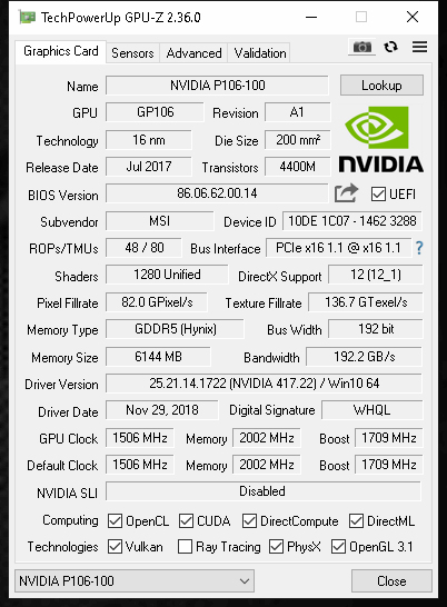 Gtx 1060 vulkan online support