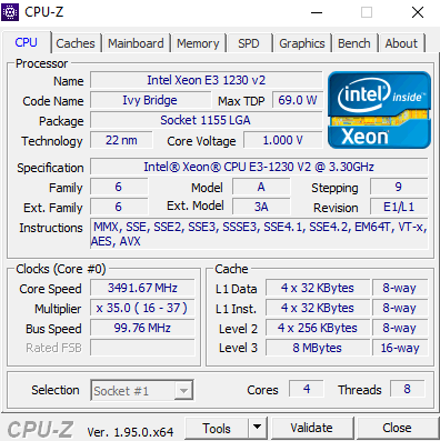 Xeon E3 1230 v2 Showing only 2 cores and 4 threads - CPUs