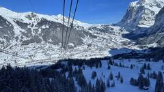 This picture has been taken from inside one of the Cable Cars of the Eiger Express. Down beneath lies Grindelwald.
