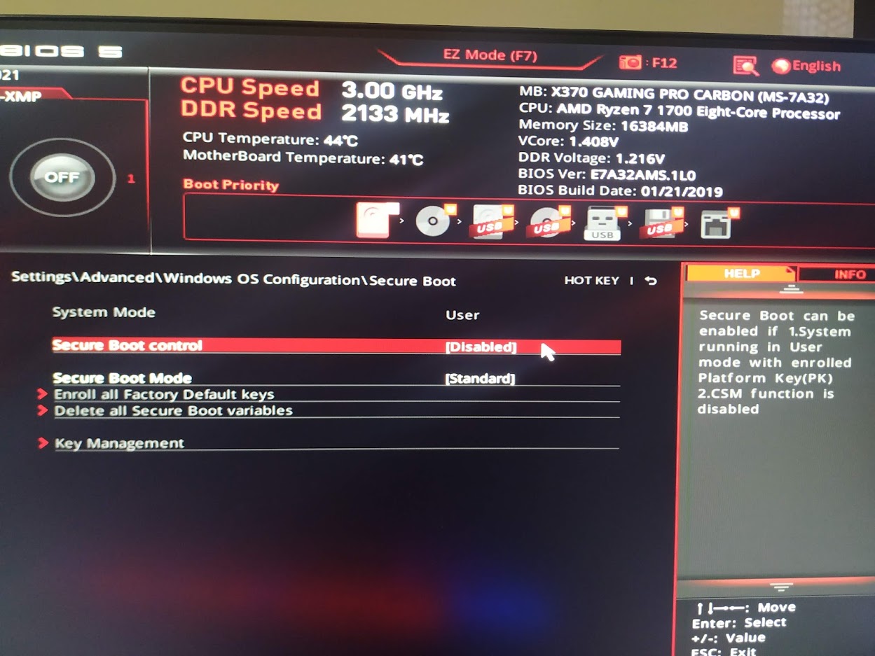 Window 11 Required "Secure Boot to be enable in Bios" CPUs