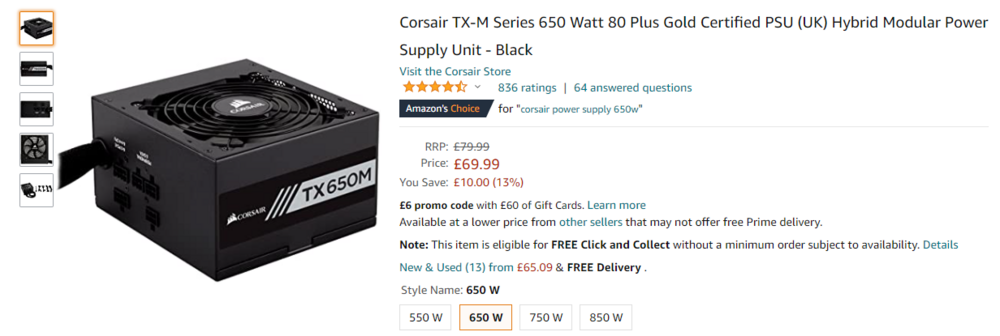 CORSAIR THX 850 WATT POWER SUPPLY NON MODULAR ATX