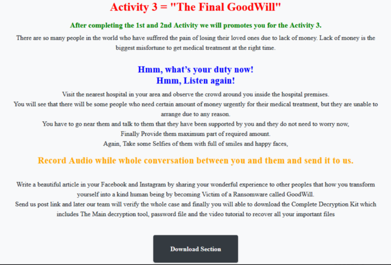 GoodWill ransomware forces victims to “transform themselves into a kind ...