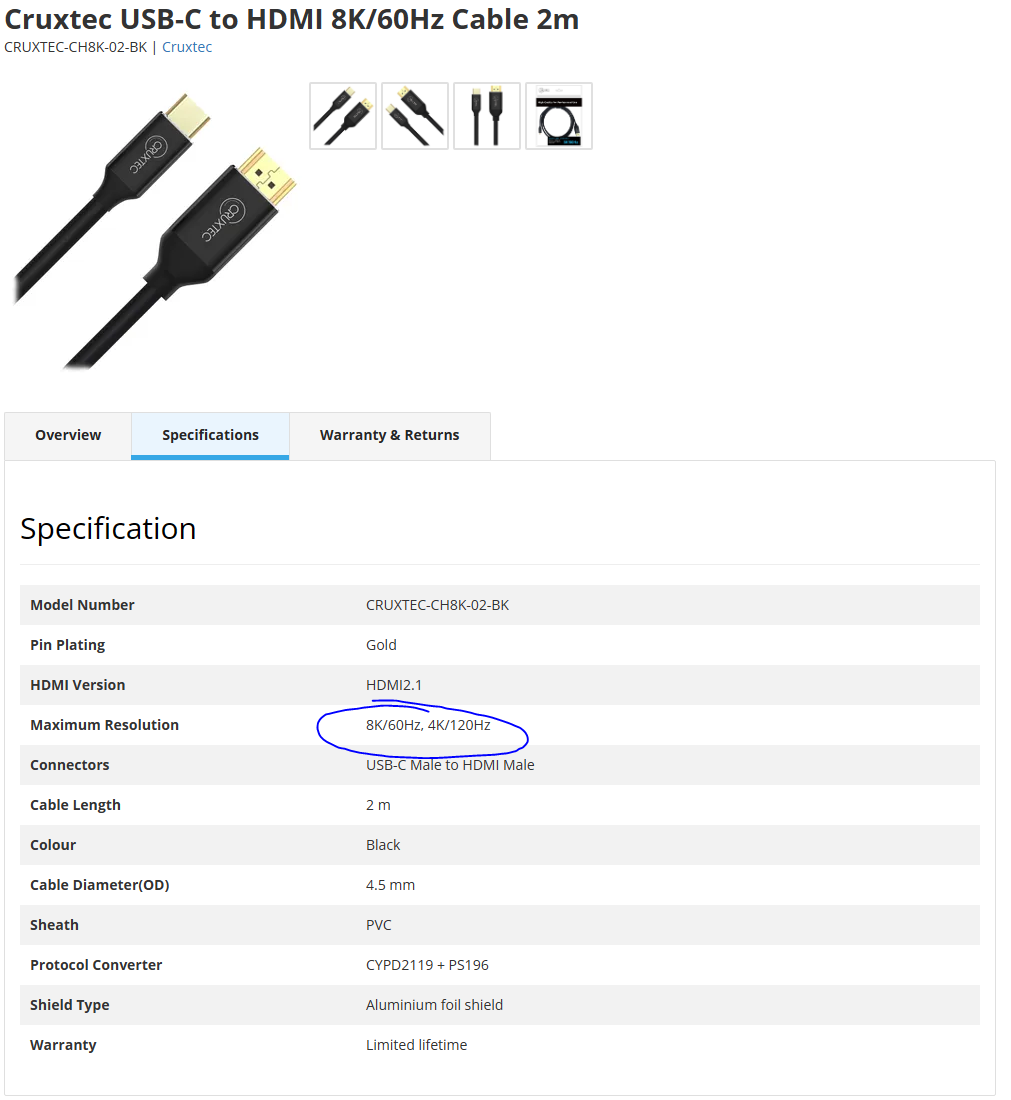 8K/60Hz USB-C to HDMI Pro Cable 2m