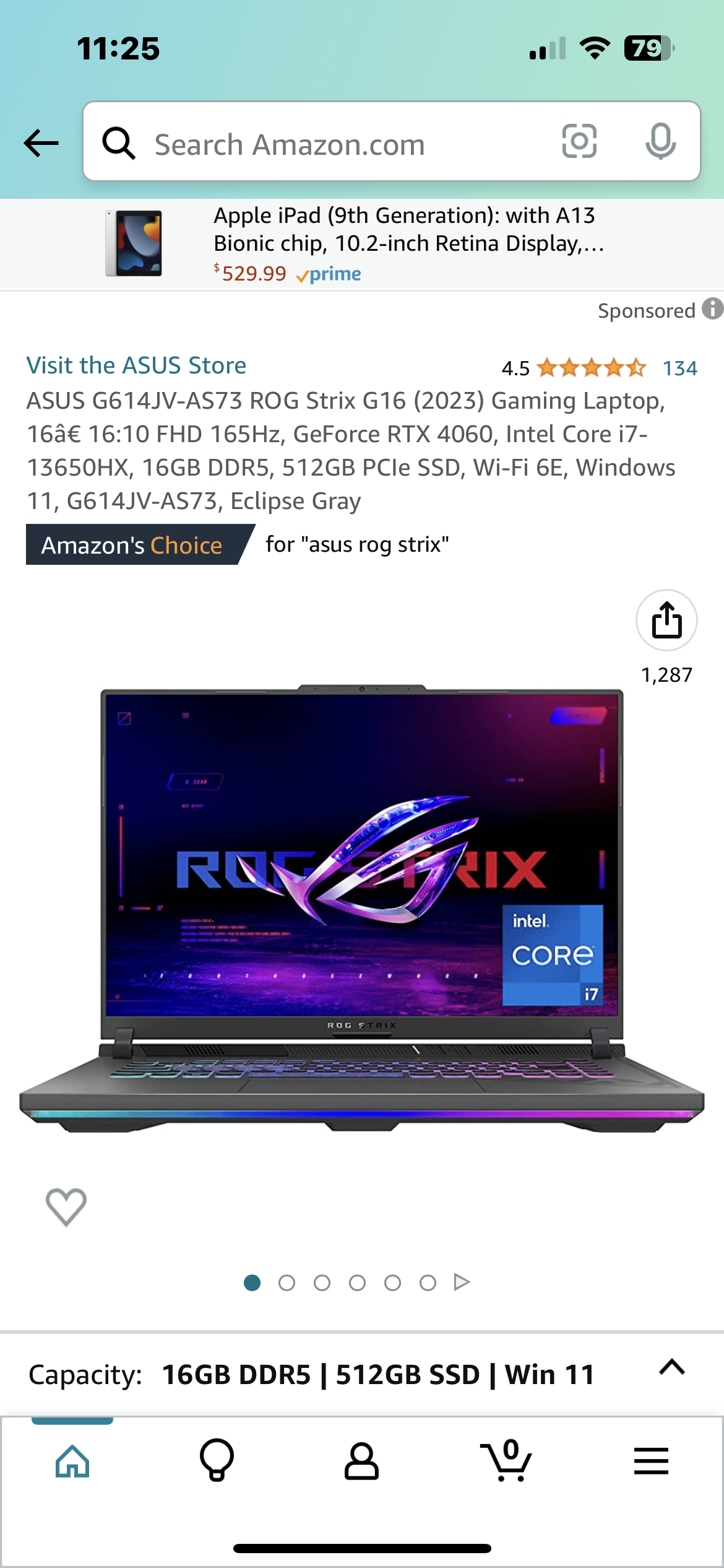  ASUS ROG Strix G16 (2023) Gaming Laptop, 16” 16:10 FHD 165Hz,  GeForce RTX 4060, Intel Core i7-13650HX, 16GB DDR5, 512GB PCIe SSD, Wi-Fi  6E, Windows 11, G614JV-AS73, Eclipse Gray : Electronics