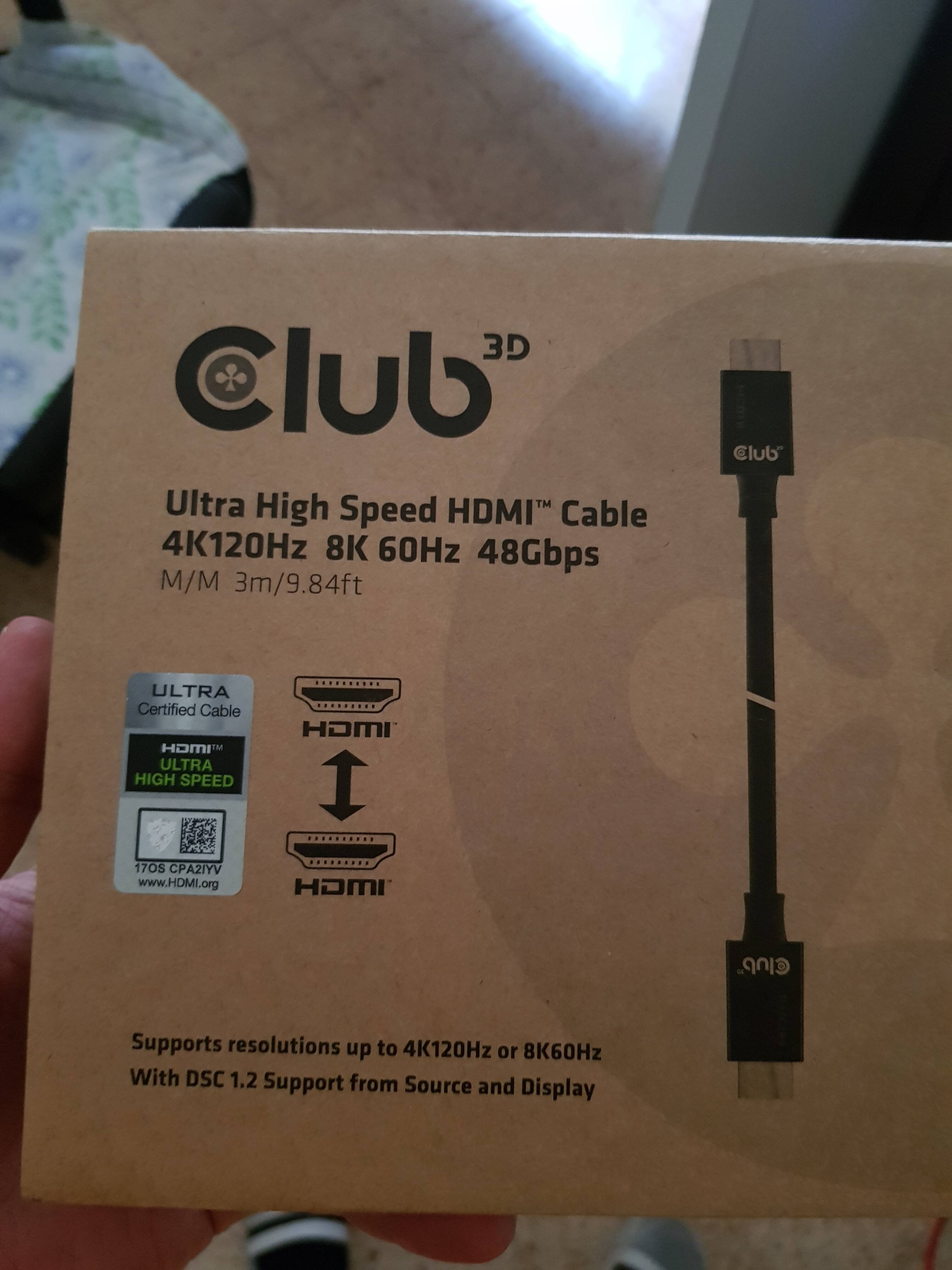 Club 3D  Ultra High Speed HDMI 4K120Hz, 8K60Hz Certified Cable 48Gbps