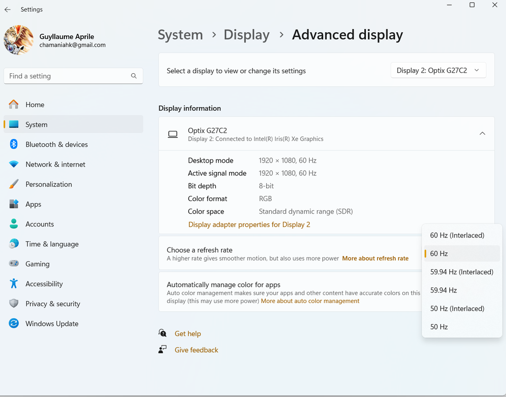 I can't put my monitor into 120Hz over HDMI with my IdeaPad Gaming ...